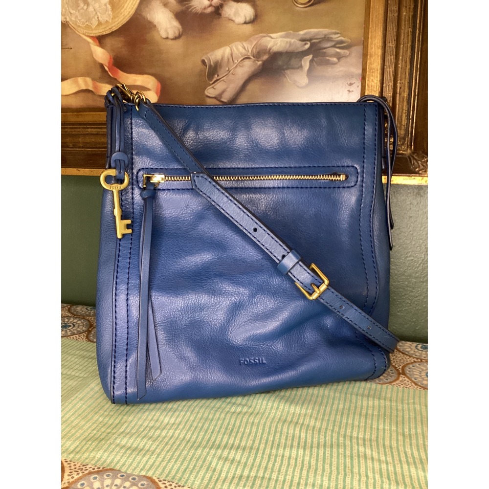 Fossil Teal Blue Leather Crossbody Bag ZB7244 Maya Small Messenger Bag Brass Key